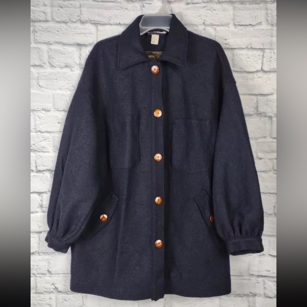 H&M Italian Wool Navy Blue Coat Jacket Women Size 12 Button Nova Fides Italy - Picture 1 of 4